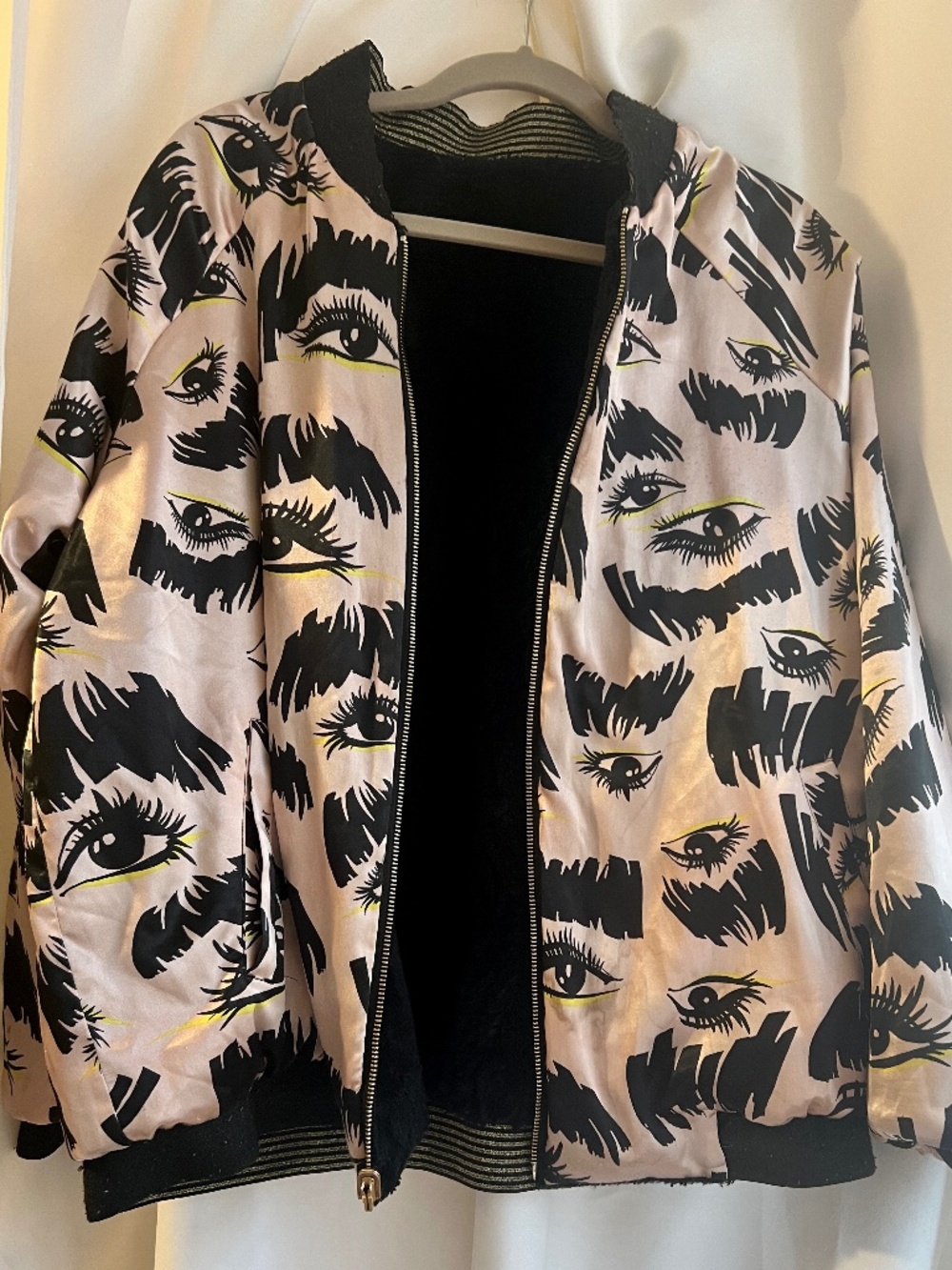 Statement Eye Print Bomber Jacket – Pink, Black & Yellow